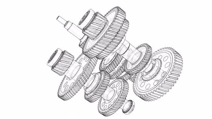 轮廓齿轮箱概念。3D插图视频