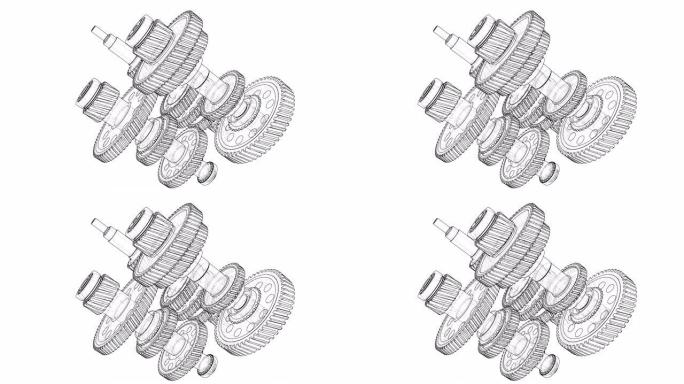 轮廓齿轮箱概念。3D插图视频