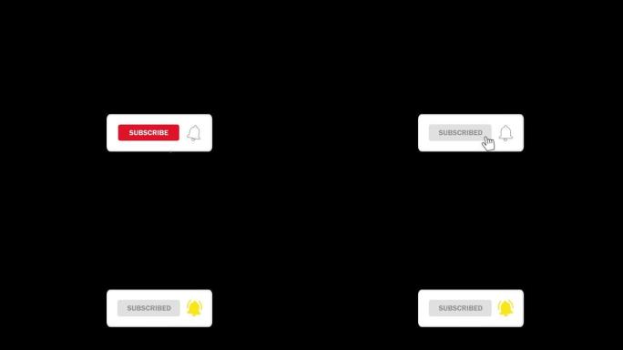 编辑镜头: 在alpha频道隔离的Youtube运动图形的订阅和通知按钮的动画