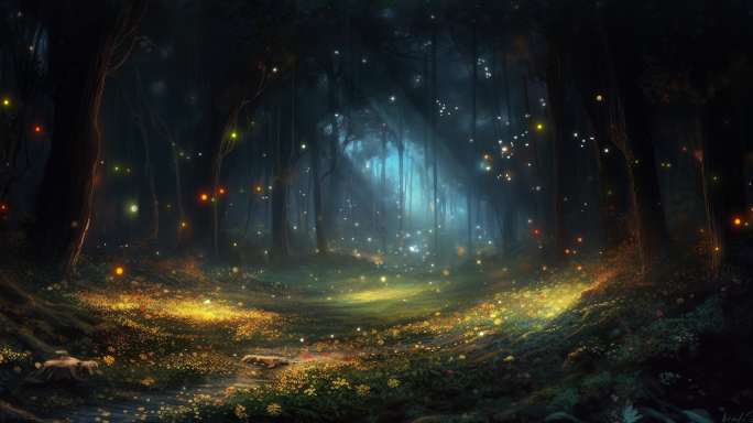 唯美梦幻夜景森林