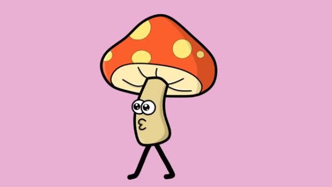 行走蘑菇角色的2维动画视频