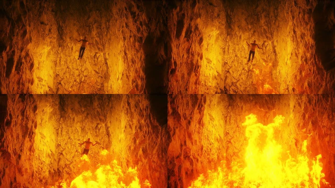 罪人落入地狱之火。宗教概念。逼真的4k动画。