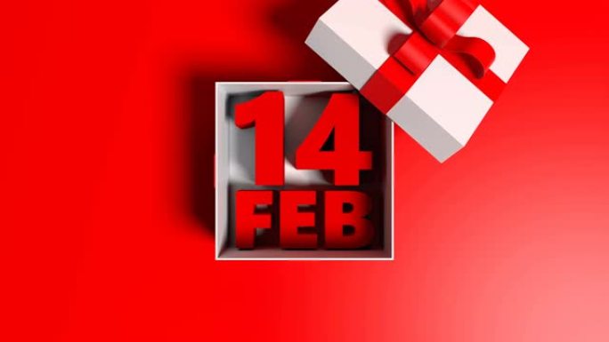 2月14日情人节概念，红色背景上有盒子