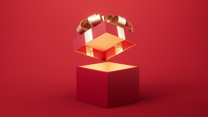 开启的红色礼盒3D渲染