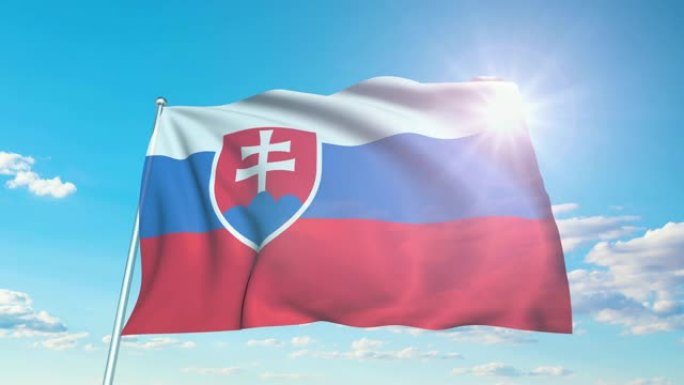 斯洛伐克国旗，织物结构在多云的天空下 (可循环)