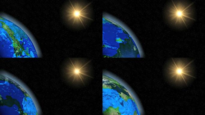 抽象蓝色行星地球被太阳照亮。