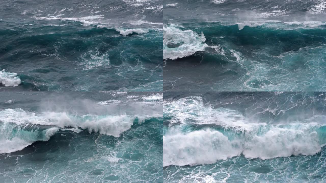 大西洋中的波浪，莫尼兹港，葡萄牙马德拉岛，慢动作4K