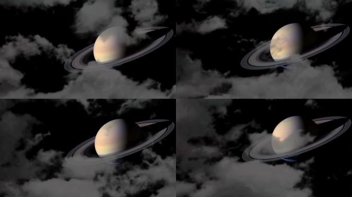 土星升起剪影夜空上的乌云时间流逝