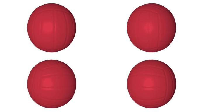 白色背景上的红色旋转排球球。3d动画