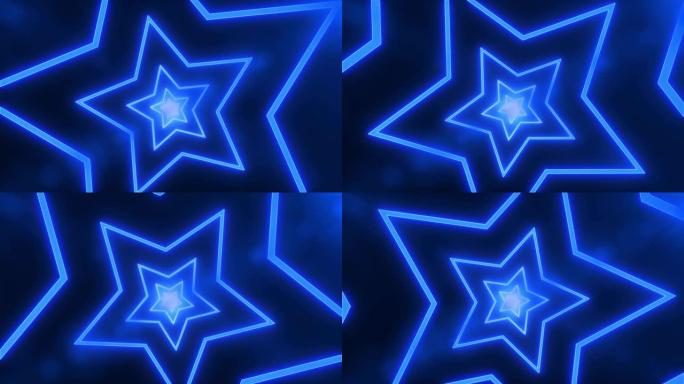 霓虹蓝星形成隧道的抽象数字背景。CG动画3d渲染。无缝回路