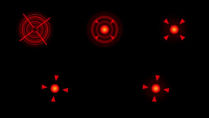 疼痛红色圆圈或定位标记在黑色背景上闪烁