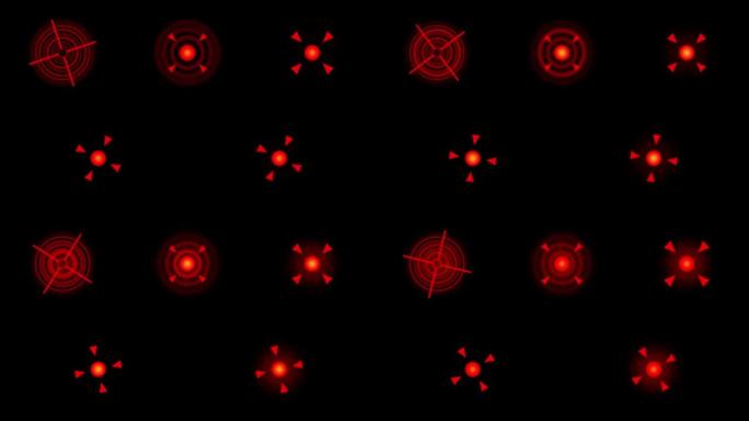 疼痛红色圆圈或定位标记在黑色背景上闪烁