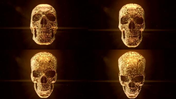 电脑生成的抽象动画生长金丝头骨被光雾包围。动态效应。几何现代图案。3d渲染。4K，超高清分辨率