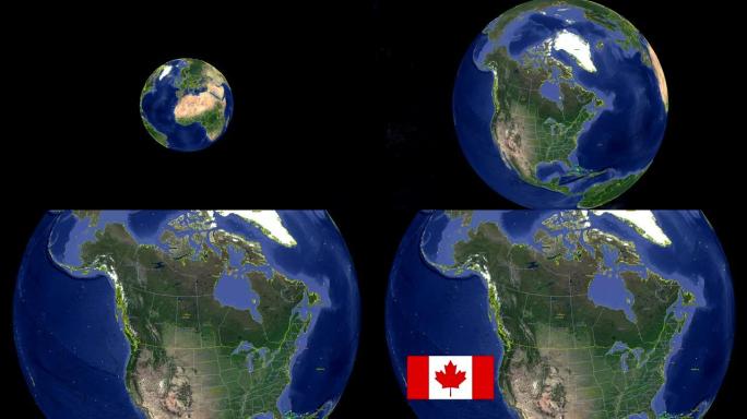 加拿大有国旗。太空中的3d地球-加拿大外部的变焦