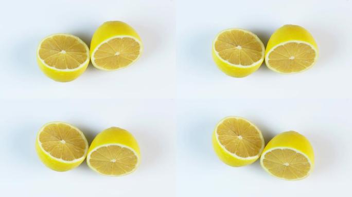 旋转成圆形的新鲜柠檬，白色背景和文本空间
