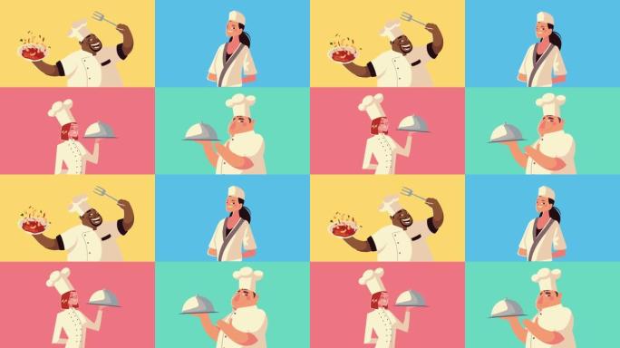 跨种族厨师工人团体漫画人物动画