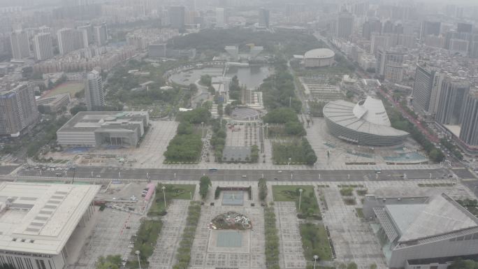 广东省东莞市中心广场六大馆东莞地标航拍