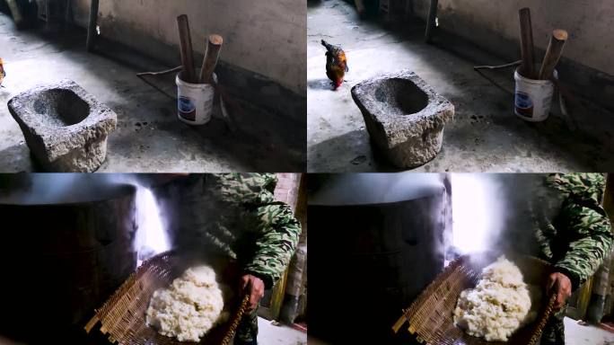 传统手工糯米糍粑工艺3盛饭倒入石臼