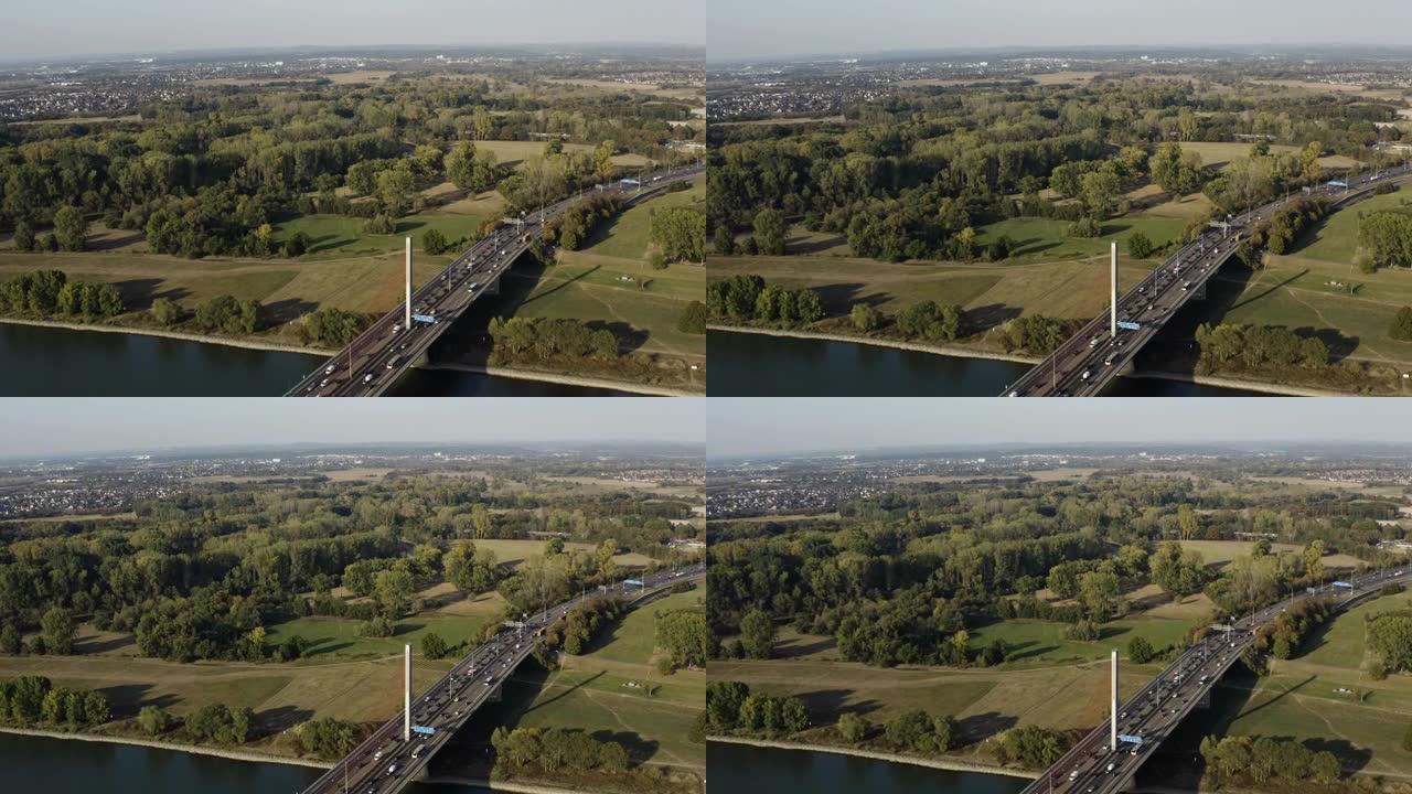 德国波恩莱茵河上的交通鸟瞰图