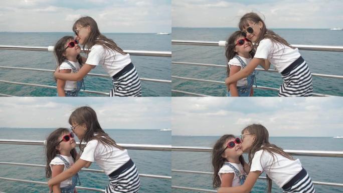 在码头上亲吻妹妹的孩子。