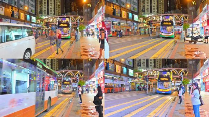 香港铜锣湾历史电车背景行人游客的4k时间流逝