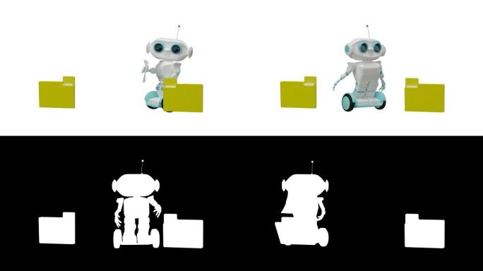 3D动画小机器人携带带有Alpha通道的文档