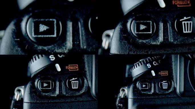 4k极端特写，相机播放按钮的技术拍摄