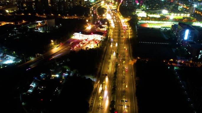 杭州下沙立交桥德胜快速路车流夜景延时