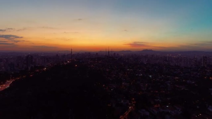 巴西圣保罗阿纳尔多医生大道日落鸟瞰图。伟大的日落场景。奇妙的风景。商业城市。商务旅行。日落收藏。彩色