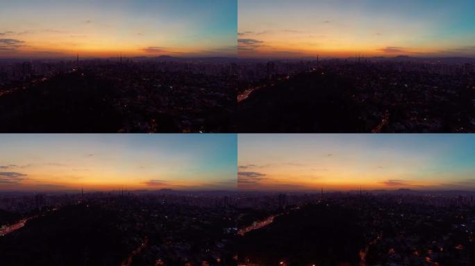 巴西圣保罗阿纳尔多医生大道日落鸟瞰图。伟大的日落场景。奇妙的风景。商业城市。商务旅行。日落收藏。彩色