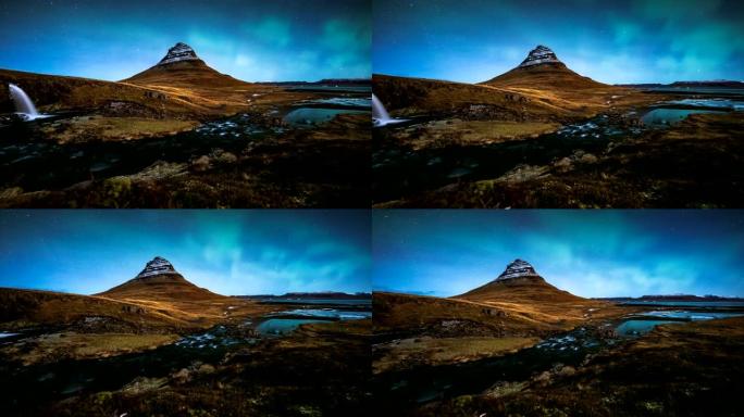 冰岛Kirkjufell山上北极光 (北极光) 的4k延时