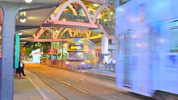 香港铜锣湾历史电车背景行人游客的4k时间流逝