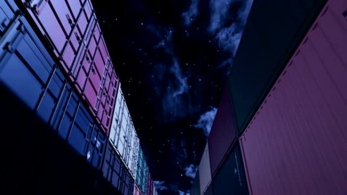 午夜天空无缝循环下的集装箱