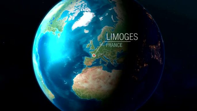 法国-利摩日-从太空到地球的缩放