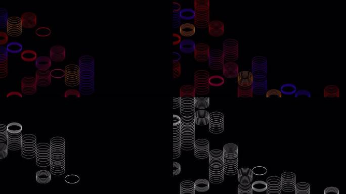 抽象线3D虚拟等距圆照明移动，技术网络数字数据传输概念设计，黑色背景动画4K + 哑光阿尔法通道发光