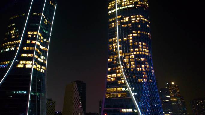 杭州钱江新城来福士洲际酒店夜景视频素材4