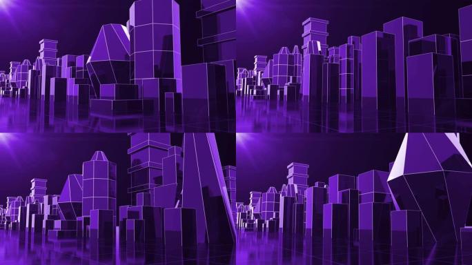 紫色循环抽象数字城市。技术和连接概念