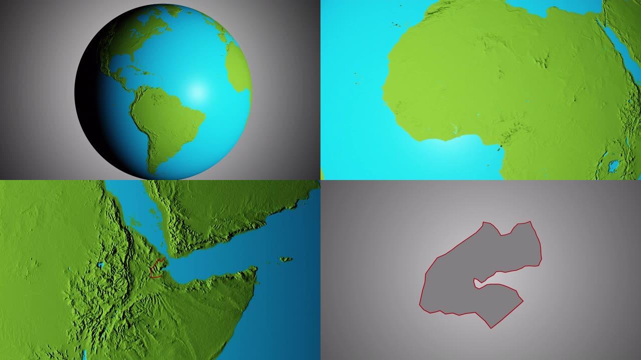 地球与吉布提边界图