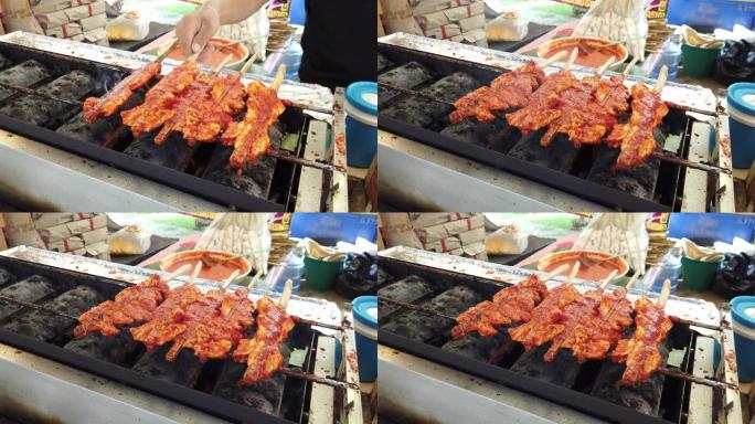 用竹子烤鸡，泰国当地食品