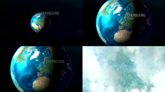 法国-瑟堡-从太空到地球的缩放