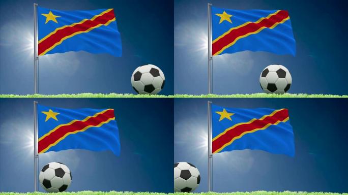 刚果DR旗帜飘扬和足球滚动