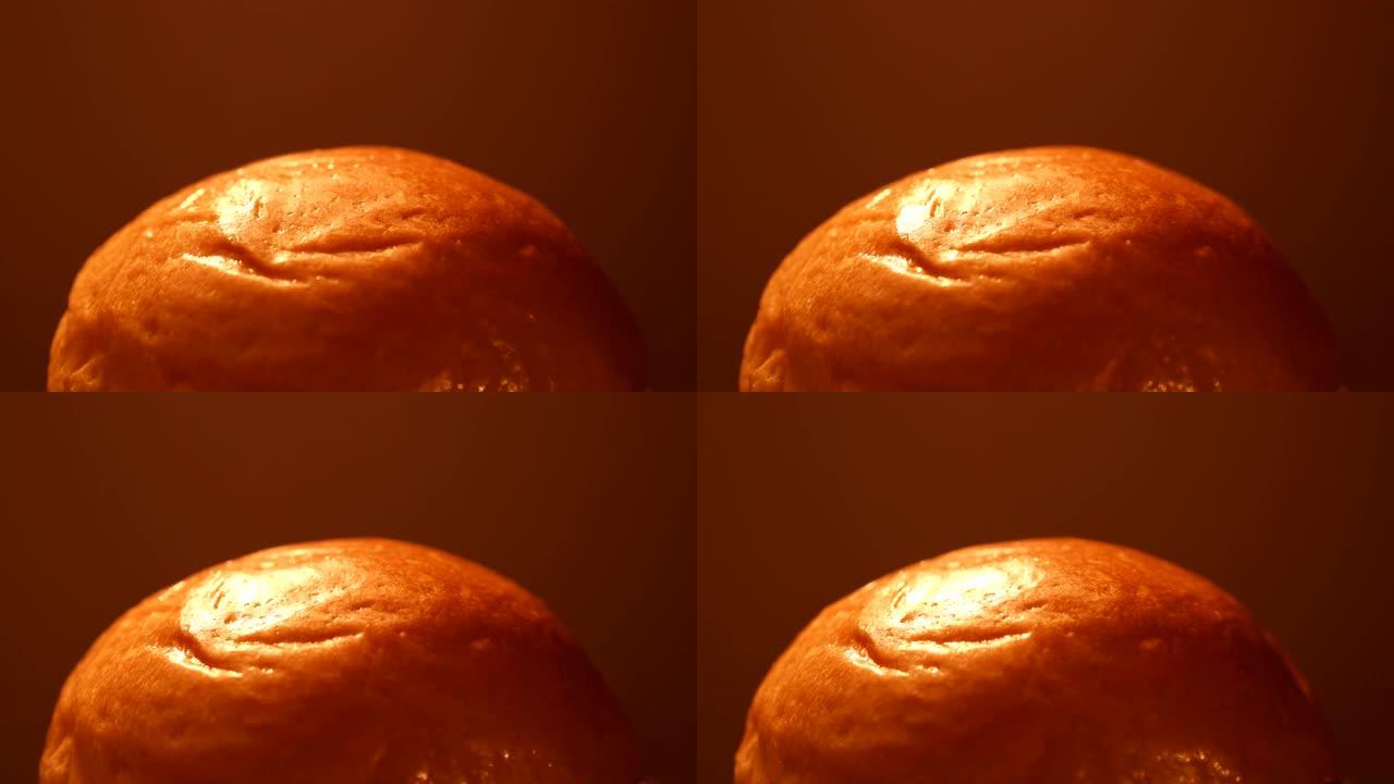 汉堡面包的特写镜头以4k分辨率旋转