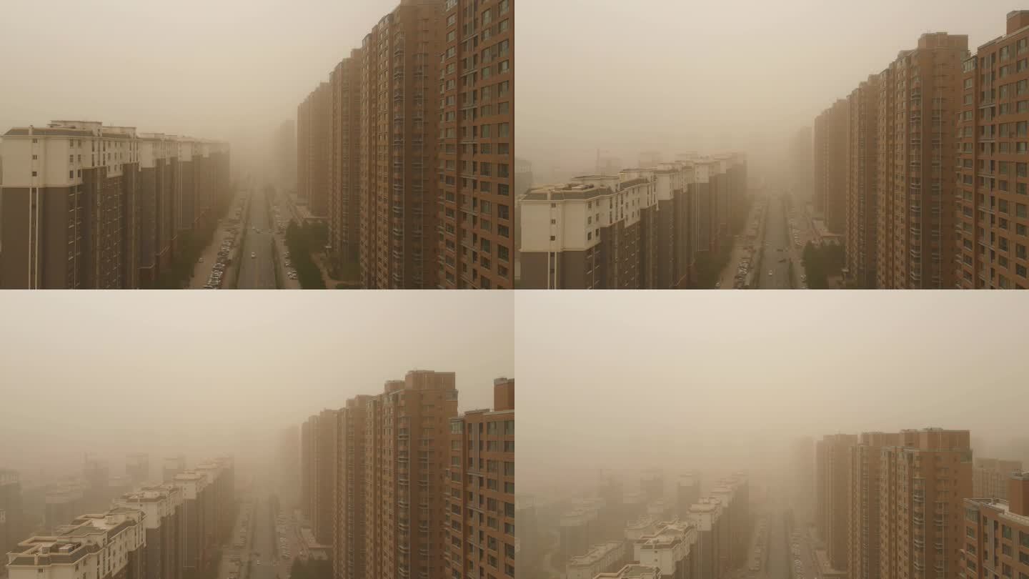 城市建筑住宅区沙尘暴来袭