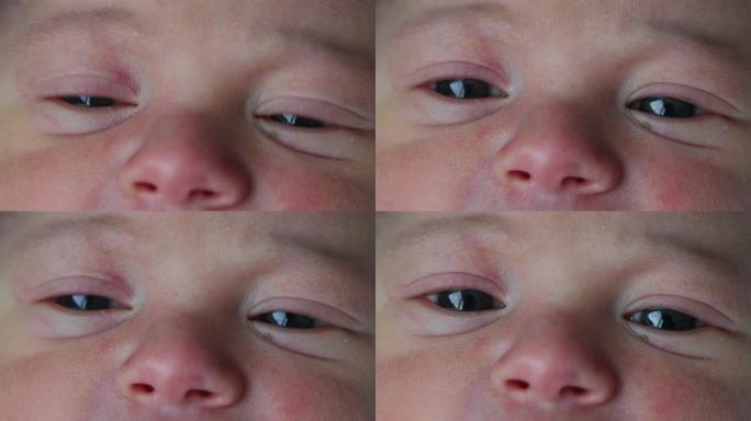 婴儿眼睛出生第一天的新生儿特写