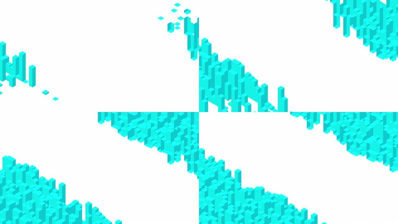 立方体盒子方条3D虚拟等距洗牌波形，区块链技术概念设计插图白色背景动画4K上的蓝色，带复制空间