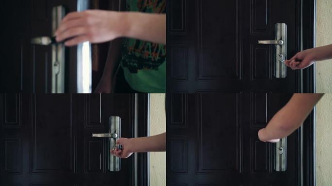 当门打开时，关闭门把手。新希望的象征，新的开始和进入