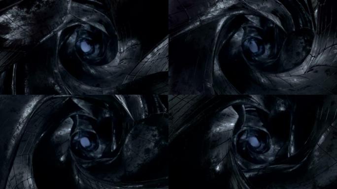 未来的虫洞与黑色金属墙无缝循环3D渲染动画