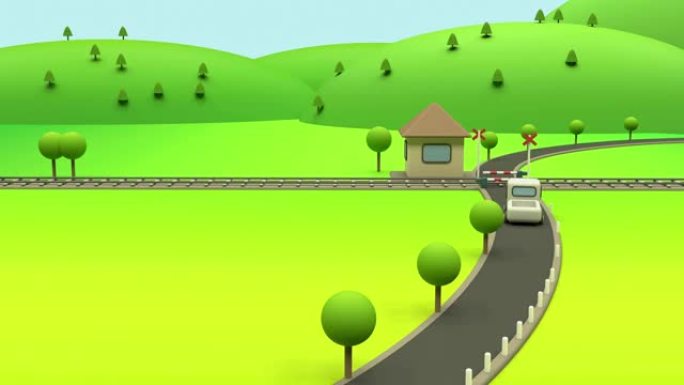 自然乡村景观山地交通概念3d渲染抽象卡通风格