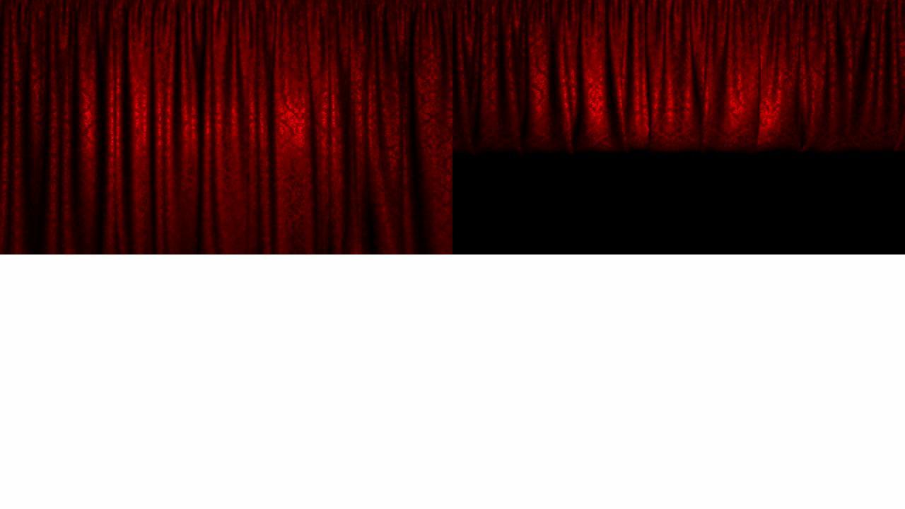 舞台上的窗帘。阿尔法通道动画。垂直窗帘开口