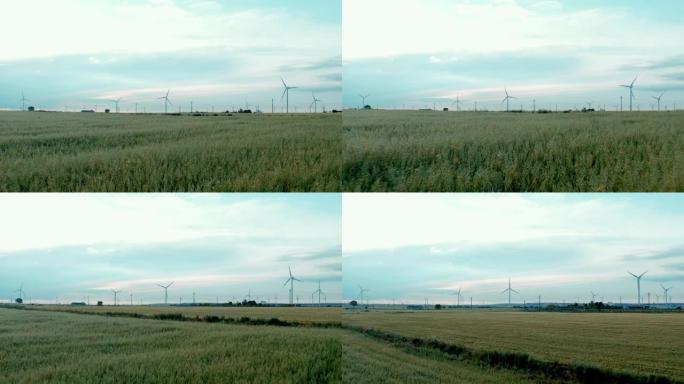 大型风力涡轮机的空中拍摄。环境友好、可持续发展、生态可再生能源。